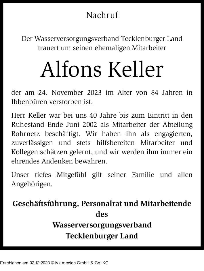 Ivz Trauer Alfons Keller