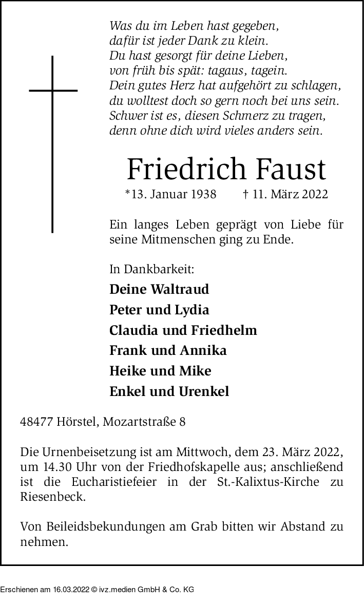 IVZ Trauer Friedrich Faus