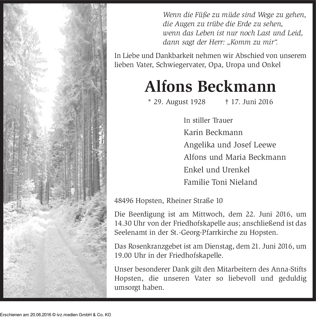 Ivz Trauer Alfons Beckmann