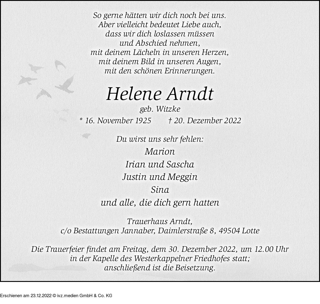 Ivz Trauer Helene Arndt