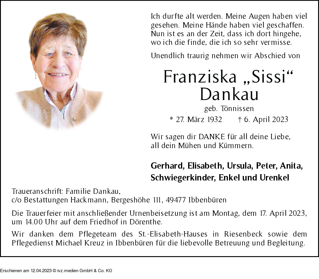 IVZ Trauer Franziska Dnkau