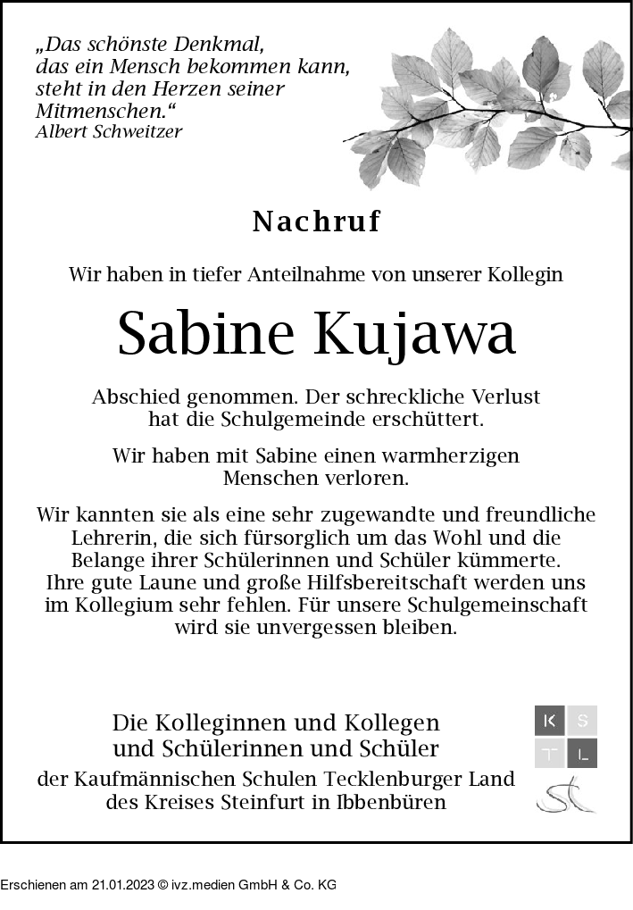 Ivz Trauer Sabine Kujawa