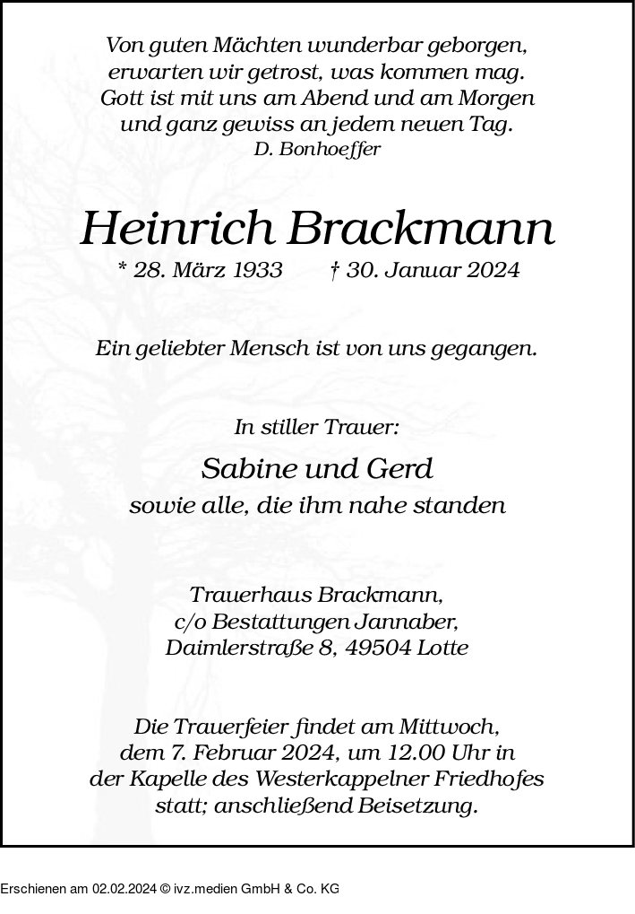 IVZTrauer Heinrich Brackmann