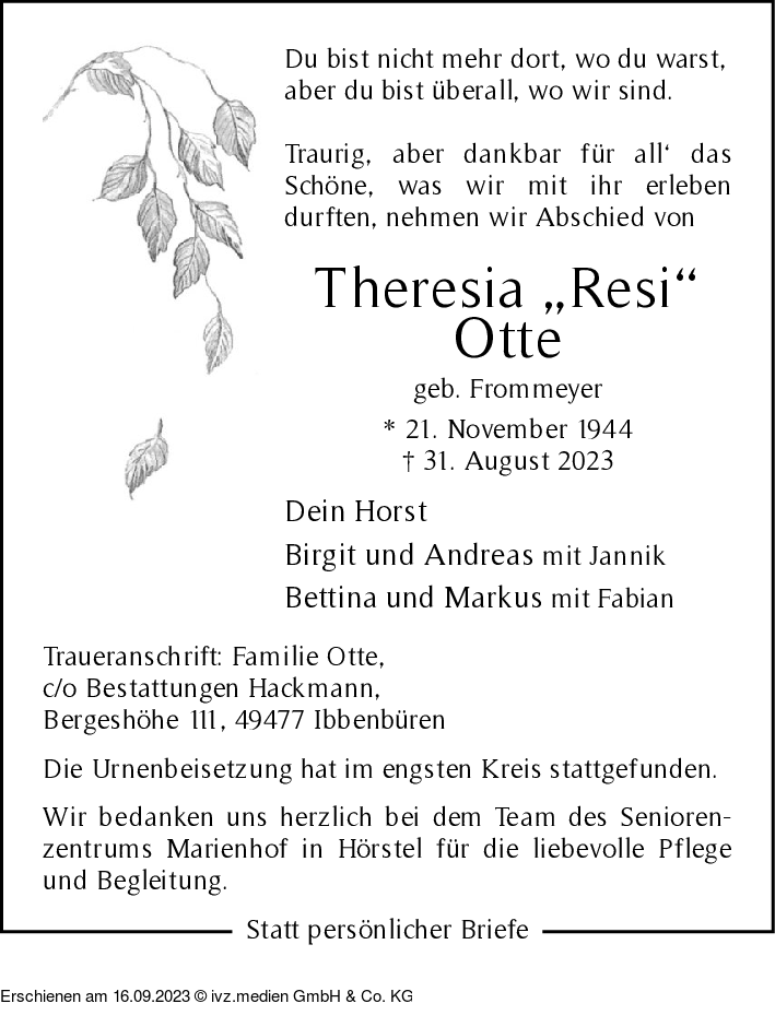 IVZ-Trauer | Theresia Otte