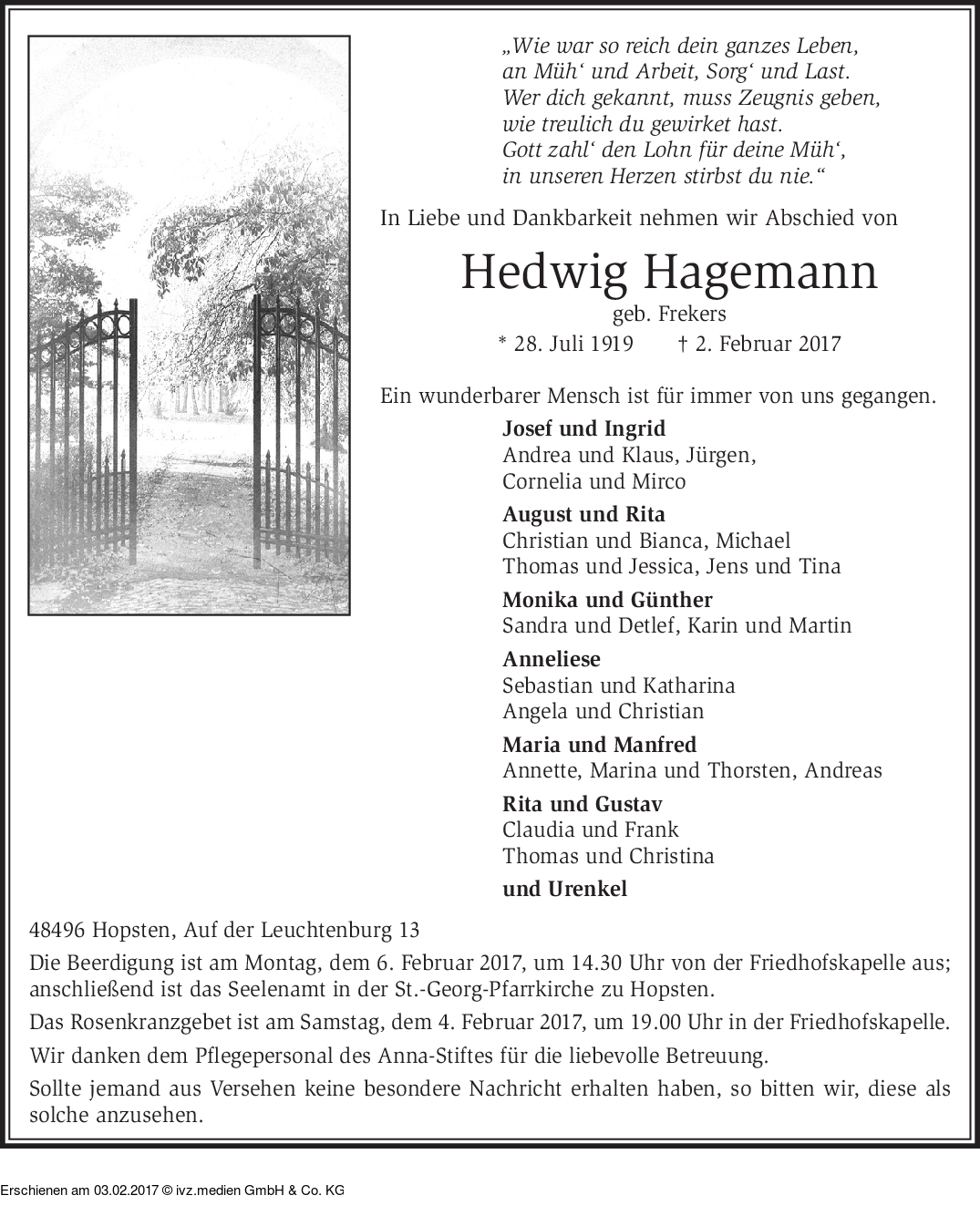 IVZ-Trauer | Hedwig Hagemann