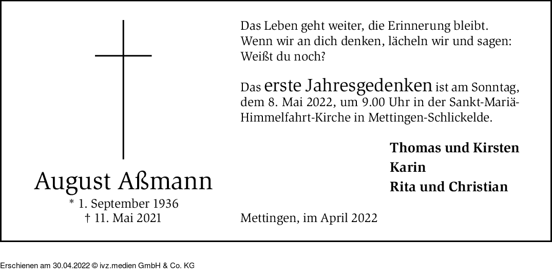 IVZTrauer August Aßmann